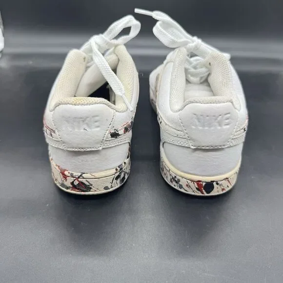 Nike Court Vision Mens Size 7 Low Triple White Custom Painted Splatter GUC - Picture 4 of 8